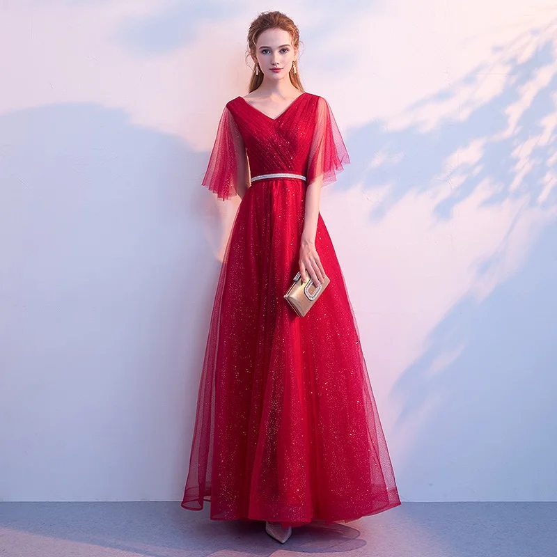 

Women's long evening party dress plus size O neck lace embroidery long formal prom evening wedding party dress