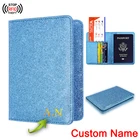 Женский Rfid-кошелек с именем на заказ, Обложка для паспорта со стразами и блестками, персонализирующий чехол для удостоверения личности, кредитных карт, подарок