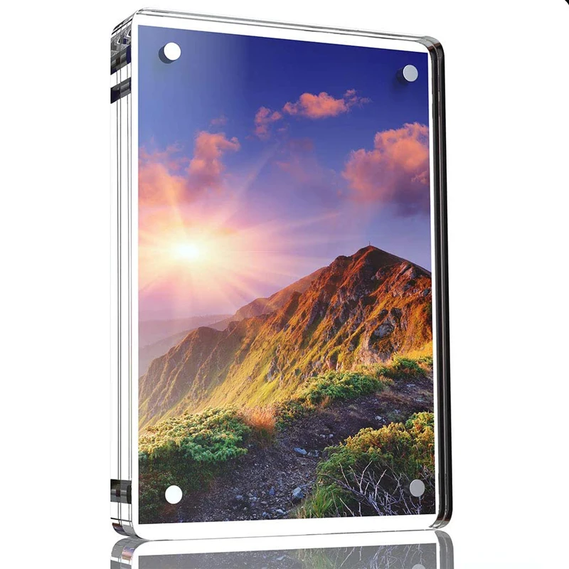 

Double Sided Magnetic Acrylic Photo Frame With Round Corner Stand in Desk Table 5 Inch 10+10MM