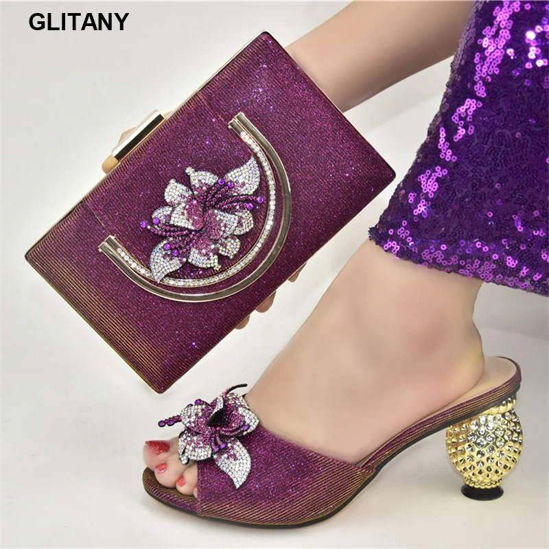 

Latest African Women Wedding Shoes and Bag Set Decorated with Rhinestone Ladies Shoes and Sandals Wedding Shoes for Women Bride