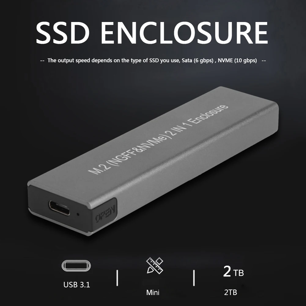 

M.2 NGFF NVME SATA M/B Key Hard Drive Case USB Type C SSD External Enclosure Disk Case Box External Hard Disk for PC