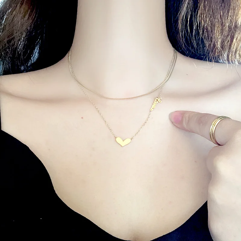 

Simple fashion joker titanium clavicle chain design sense of love double necklace