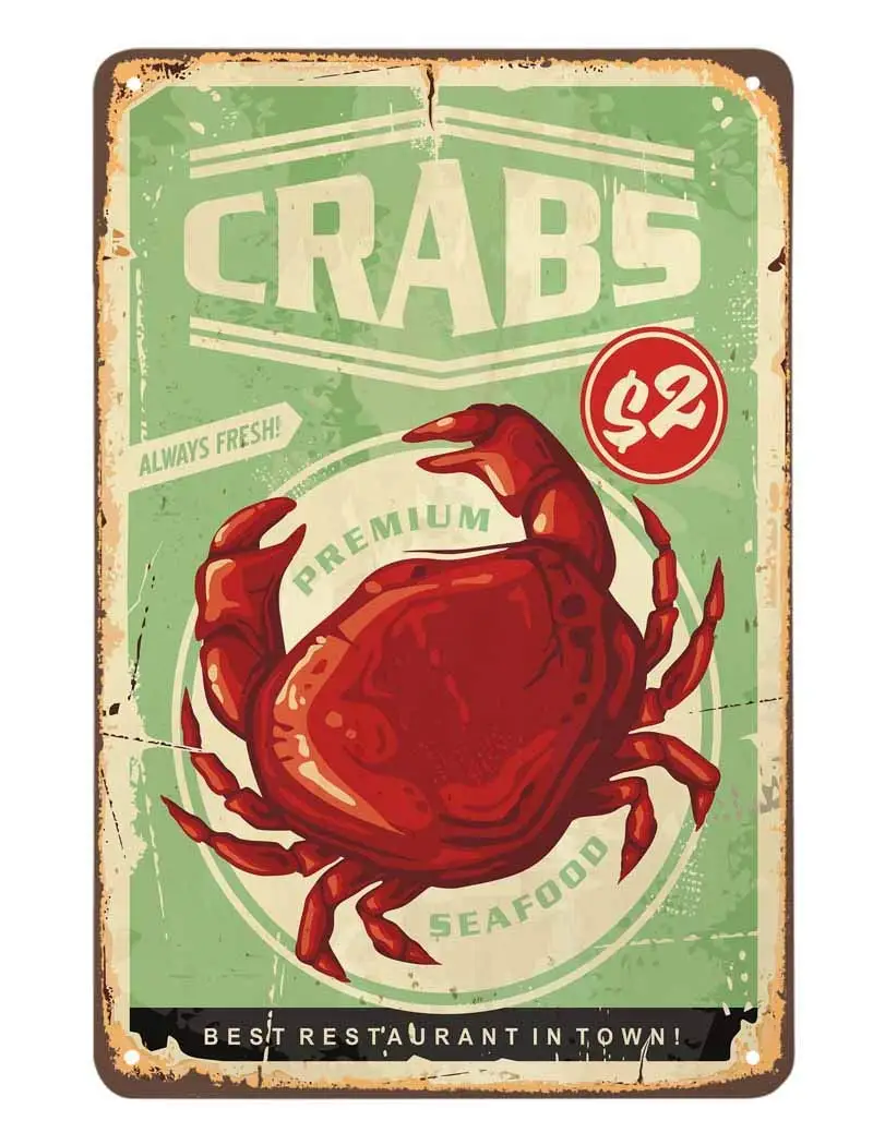 

Seafood Crabs Tin Sign,Delicious Fresh Crabs Best Restaurant In Town Vintage Metal Tin Signs for Cafes Bars Pubs Shop Wall