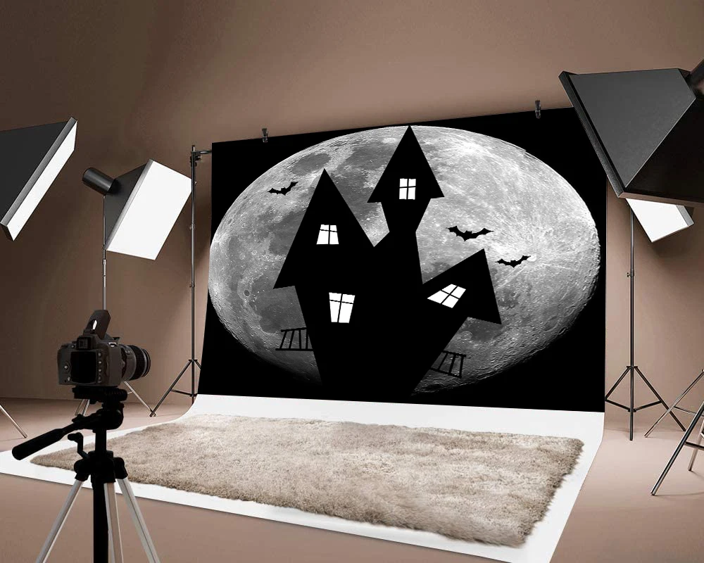 

Thin Vinyl Party Festival Decor Creative Castle Moon Printed Backdrop Photo Photograph Halloween Decoration