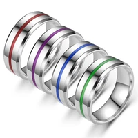 baecyt new titanium stainless steel rings for men womens surface silver groove inside blue green red face rings dropshipping