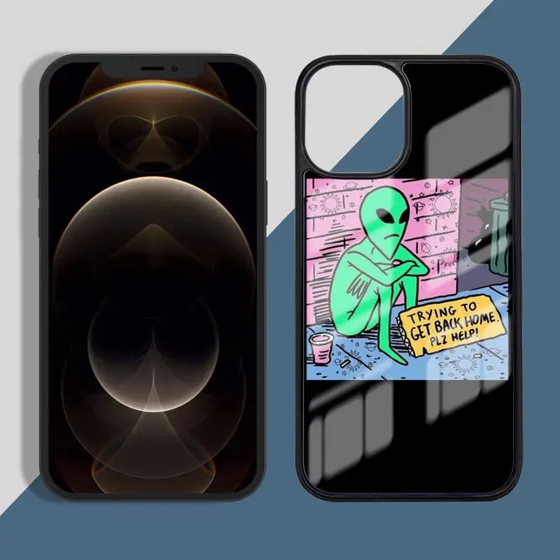 

Aesthetics Cartoon alien space Phone Case PC for iPhone 11 12 pro XS MAX 8 7 6 6S Plus X 5S SE 2020 XR