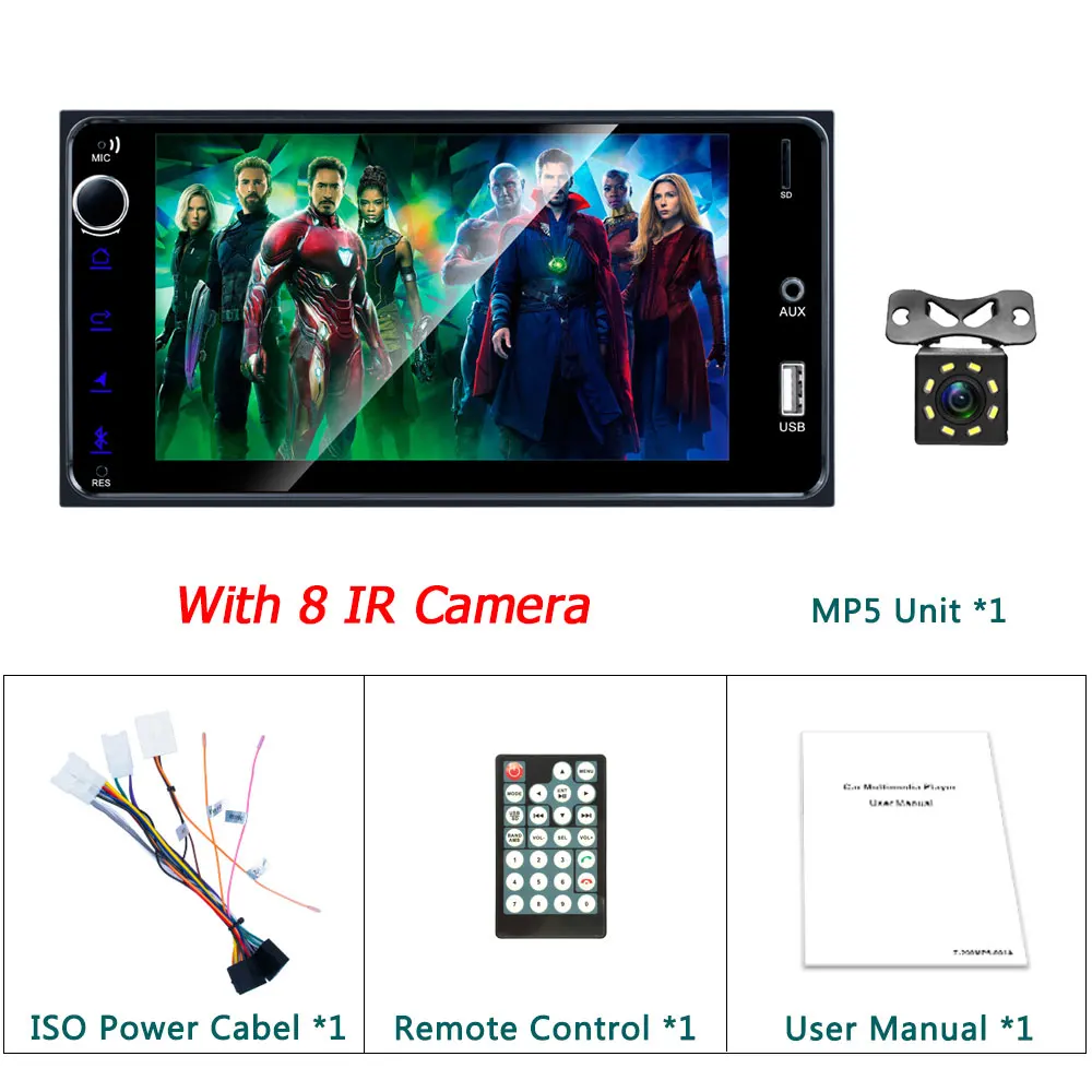 with 8 IR camera Camecho 7 ''TFT HD сенсорный автомобильный MP5 плеер 2Din Универсальная автомобильная радио зеркальная ссылка USB аудио стерео камера заднего вида для Toyota Corolla - Цвет: with 8 IR camera