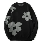 Мужской свитер, Свободный Вязаный Мужской пуловер с круглым вырезом на осень и зиму, мужские повседневные свитера с длинным рукавом и цветочным узором, мода 2021