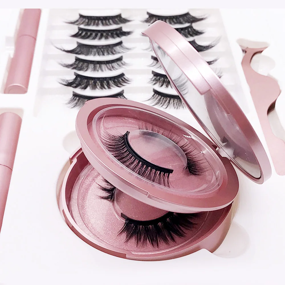 

Free Shipping 8Pairs Hybrid Lnvisible Magnet False Eyelashes Factory Wholesale Suit Set Double Bottle Magnetic 2Liquid Eyeliner