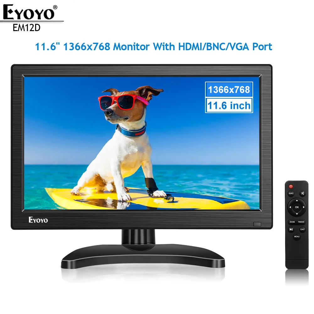 Eyoyo EM12D 12 &quotIPS ПК телевизор монитор ЖК дисплей Экран HD 1366x768 с HDMI BNC VGA AV USB для PC