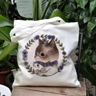 Сумка-шоппер Kawaii печати женский хлопчатобумажной ткани сумки из натуральной кожи Сумка-тоут Harajuku Kawaii печати многоразовые сумки на плечо в стиле Кей-Поп для женщин холщовый мешок