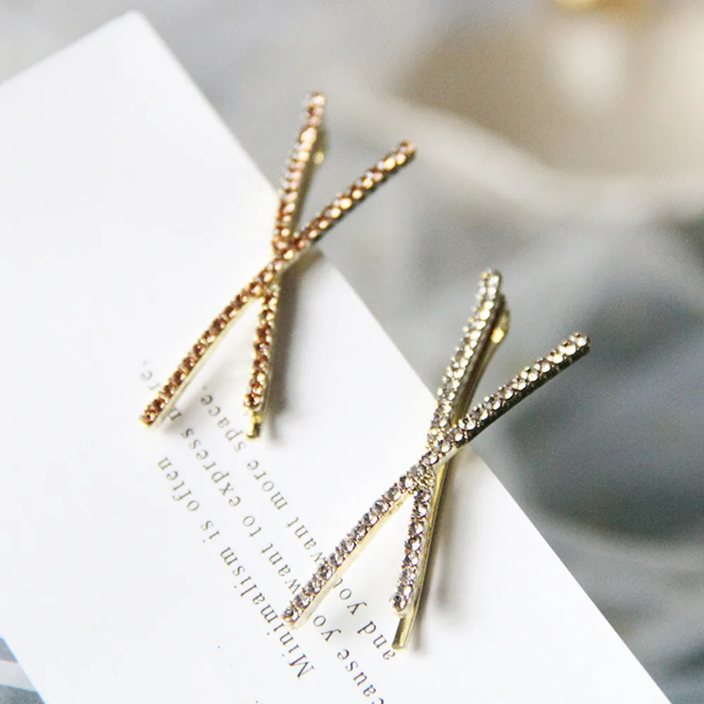 

Geometric Rhinestones Hair Clip Shiny Crystal Hairpins Women Girls Bangs Side Hairgrips Barrette Headwear DIY Styling Accessorie