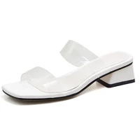 coolulu women transparent pvc jelly slides sandals open toe square mid heel sandals summer shoes outdoor sandals shoes 33 43