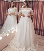 a line wedding dress half sleeve tulle lace appliques elegant plus size gorgeous bridal gowns charming robe de marie big organza