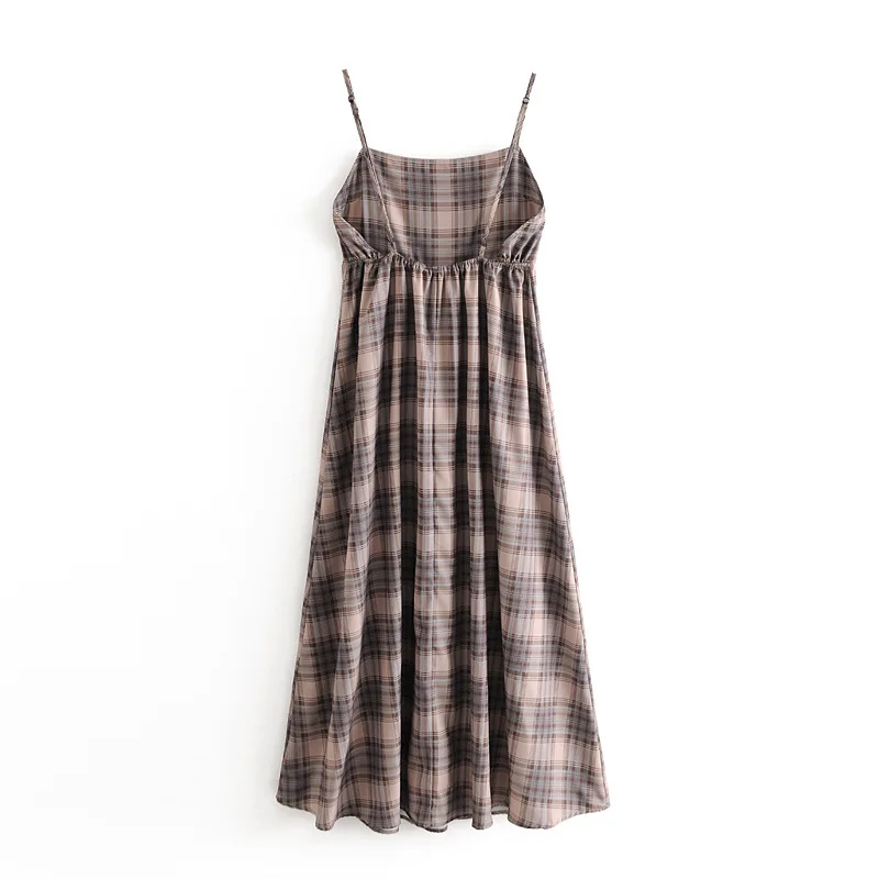 Женское клетчатое ТРАПЕЦИЕВИДНОЕ ПЛАТЬЕ Макси без рукавов с вырезом лодочкой и