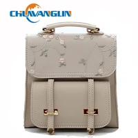 chuwanglin school backpack teenage high quality leather women shoulder bag backpack floral embroidery design rucksack h10303