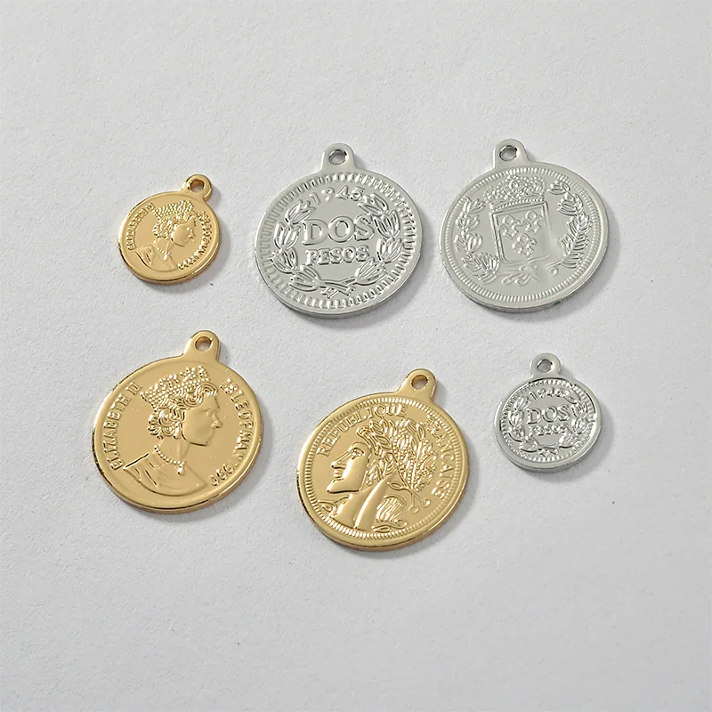 Copper Plated 14K Gold Retro Double-Sided Head Coin Pendant DIY Earrings Necklace Bracelet Ornament Material Accessories 2pcs | Украшения и