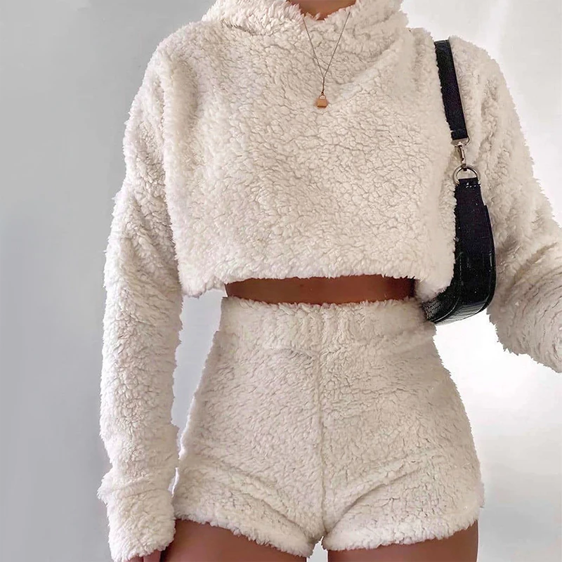 2 шт./компл. сексуальные пушистые костюмы бархатные плюшевые пижамы с капюшоном