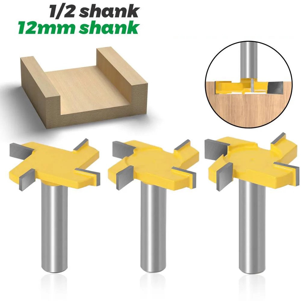 

1PC 1/2" 12.7MM 12MM Shank Milling Cutter Wood Carving 4 Edge T Type Slotting Cutter Woodworking Tool Router Bits For Wood