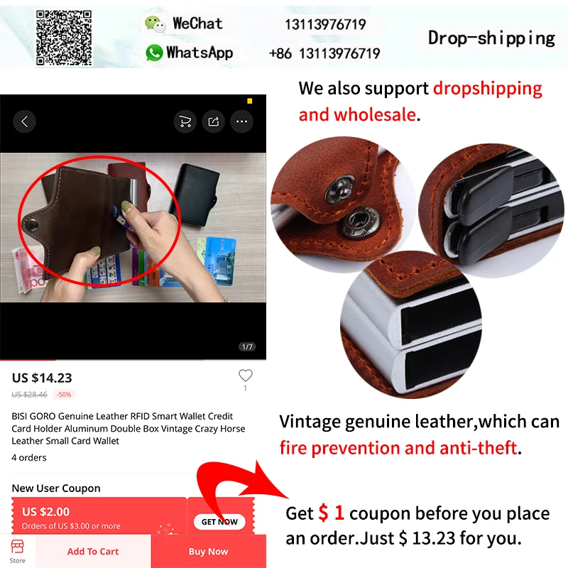 BISI GORO, Умный кошелек из натуральной кожи, RFID, кредитный держатель для карт, алюминиевая двойная коробка, винтажный кожаный кошелек Crazy Horse, маленький кошелек для карт