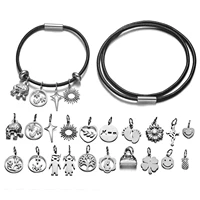20pcs cute stainless steel charms with 2 leather cords jewelry making kit for girls women diy charm bracelet and necklace