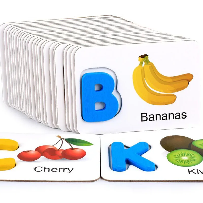 

Wooden Letter Fruits Vegetables Cognitive Card English Letter Identification Card Children Early Childhood Puzzle Wooden Toy