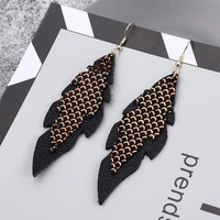 e7727 zwpon gold blocking mermaid earrings 2020 new layered genuine leather leaves earrings jewelry wholesale