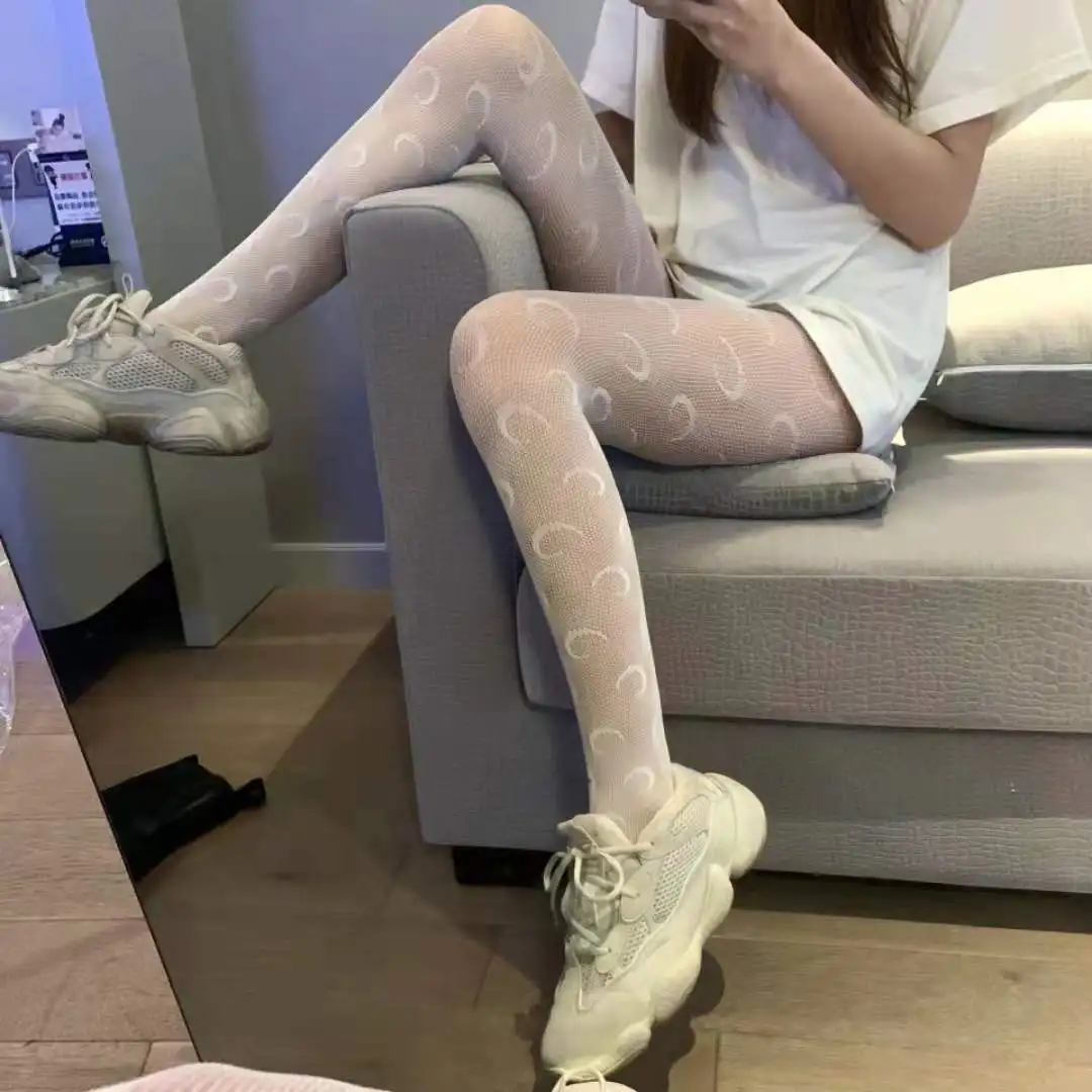 

Black silk moon print socks summer sexy web celebrity fashion stockings legs magic device anti hook screen socks