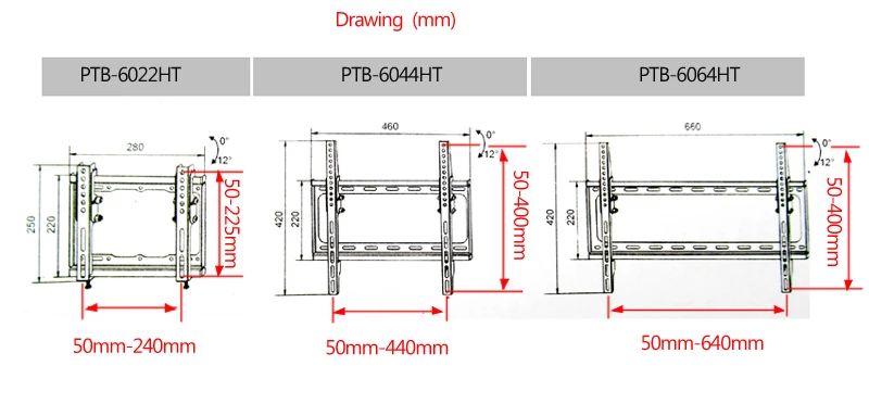 PTB-6044HT 2"-55" 5" Металл Универсальный 50кг vesa 400x400 Панель ЖК настенный ТВ подъемный механизм кронштейн наклон вниз 12