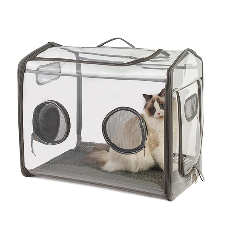 Caja de secado port&aacute;til grande para el cuidado de mascotas, bolsas de viaje para limpiar el cabello, malla transpirable de PVC transparente, plegable, para despu&eacute;s del ba&ntilde;o-1