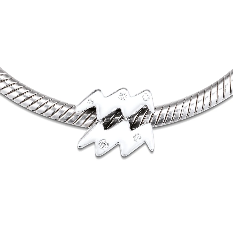 

Подходит для браслетов Pandora Charms, сверкающих шариков зодиака Водолея, 100% 925 пробы, серебряные ювелирные изделия, бесплатная доставка