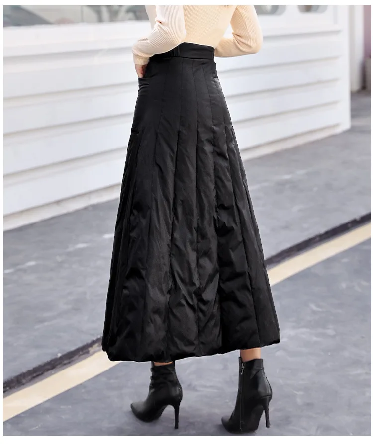 

KALENMOS Down Cotton Skirt Women's High Waist Long A-line Skirt Warm Plus Size 4XL 2021 Winter Women's Clothing Black Skirts New