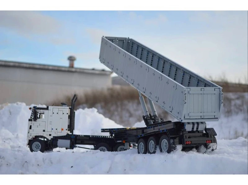 

NEW Science and technology building block MOC Trailer Truck dumper box telescopic loading remote assembly toy boy birthday gift