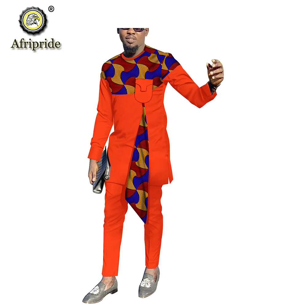 Mens Suit Dashiki Outfits Print Shirts Pants Set Ankara Wax Attire Plus Size Formal Suits Pockets AFRIPRIDE S2016001