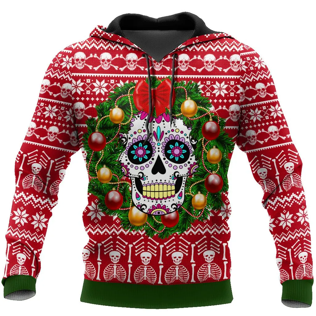 

Santa Skull Tattoo 3D All Over Printed Mens Hoodie Skulls Merry Christmas Hooded Sweatshirt Autumn Street Unisex Casual hoodies