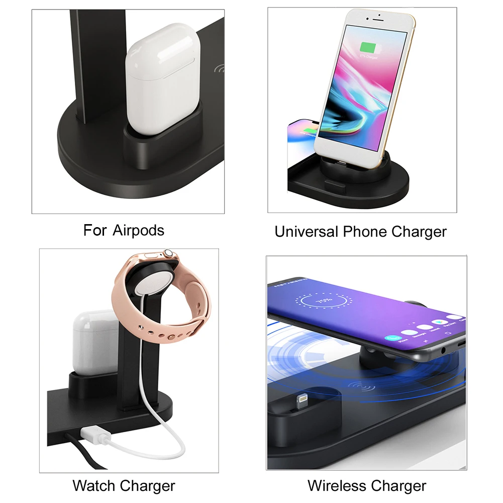 Беспроводное зарядное устройство Qi 4 в 1 Apple Watch док станция для зарядки iphone Micro USB