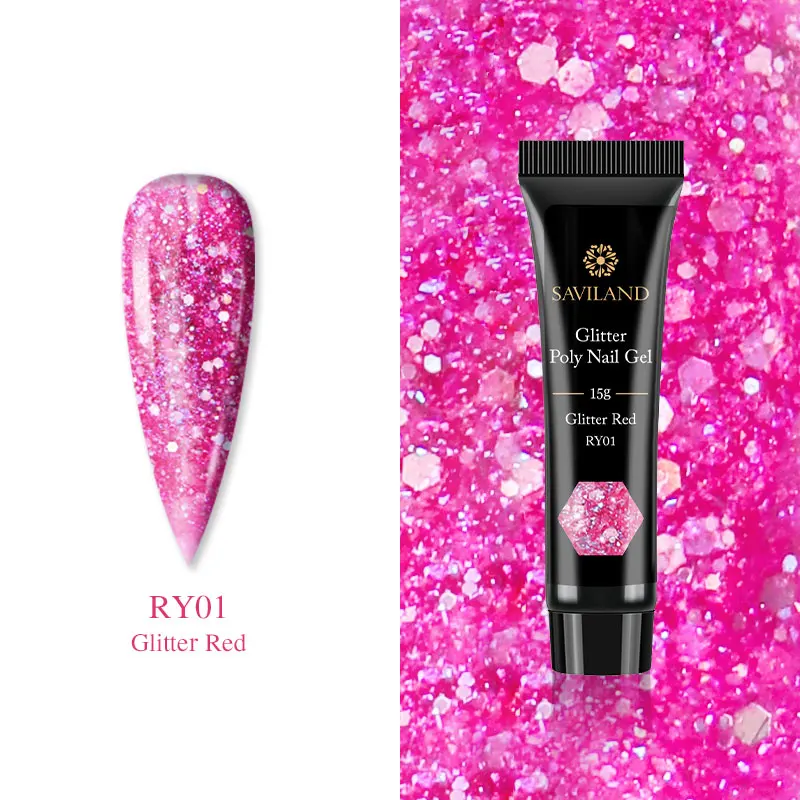 Набор гелей для ногтей Saviland Neon Poly набор наращивания с блестками неоновый 12 цветов