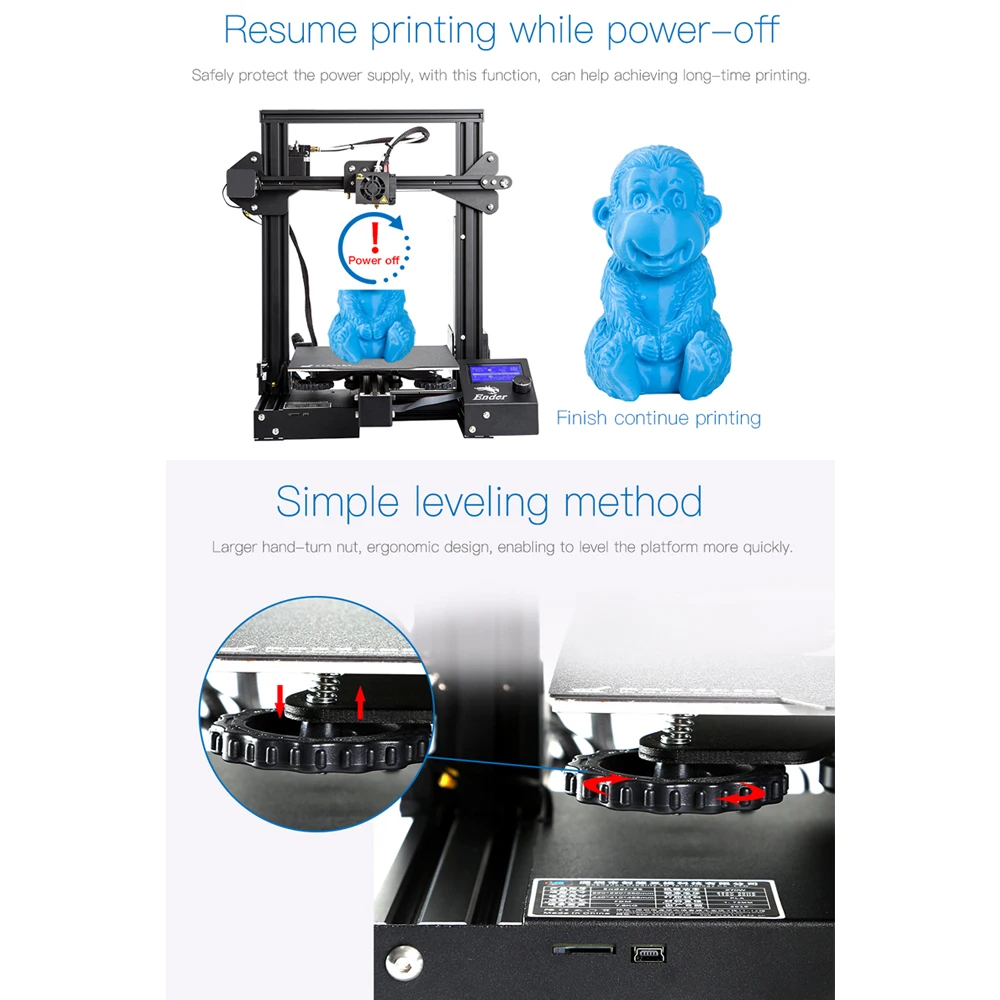 3D принтер Creality Ender 3/Ender 3 Pro высокоточный экструдер MK 10 с функцией 3d печати размер
