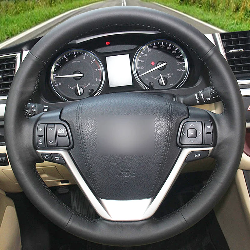 

Black Genuine Leather Hand-stitched Car Steering Wheel Cover For Toyota Highlander 2014-2019 Sienna 2015-2019