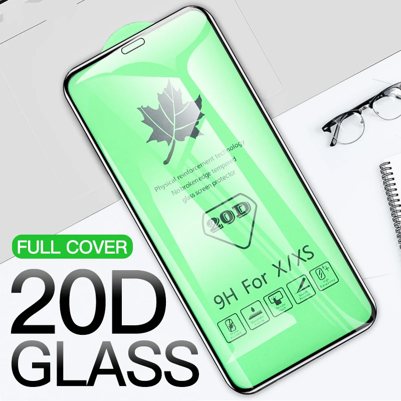 2 шт. защитное стекло с полным покрытием 20D для iPhone X XS Max XR закаленное 7 8 6 6S Plus