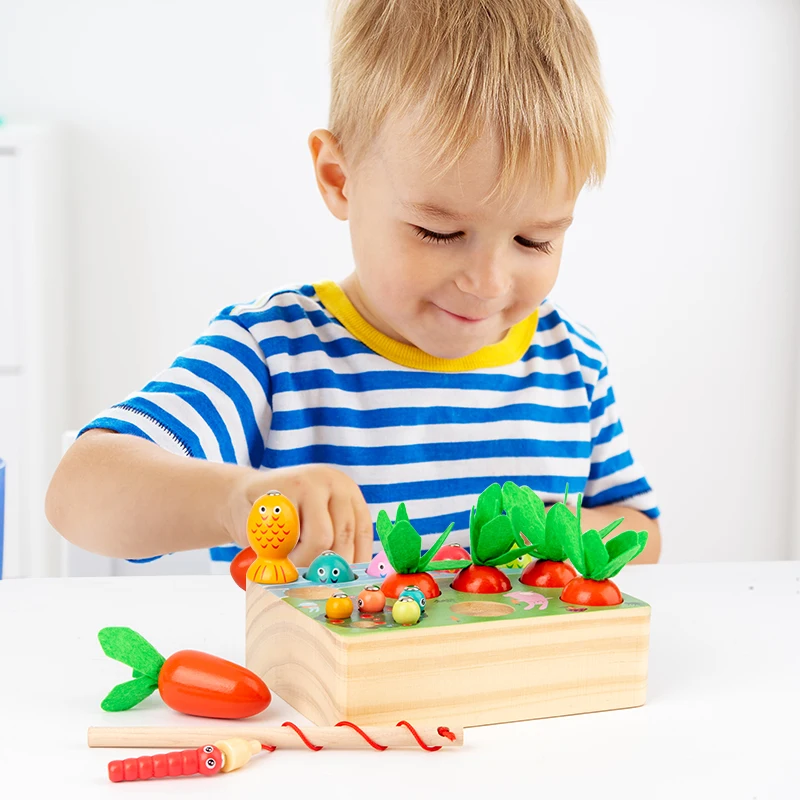 

Детская игрушка Монтессори деревянный Урожай моркови набор для рыбалки Размер форма познавательный червь образовательный пазл для детей п...
