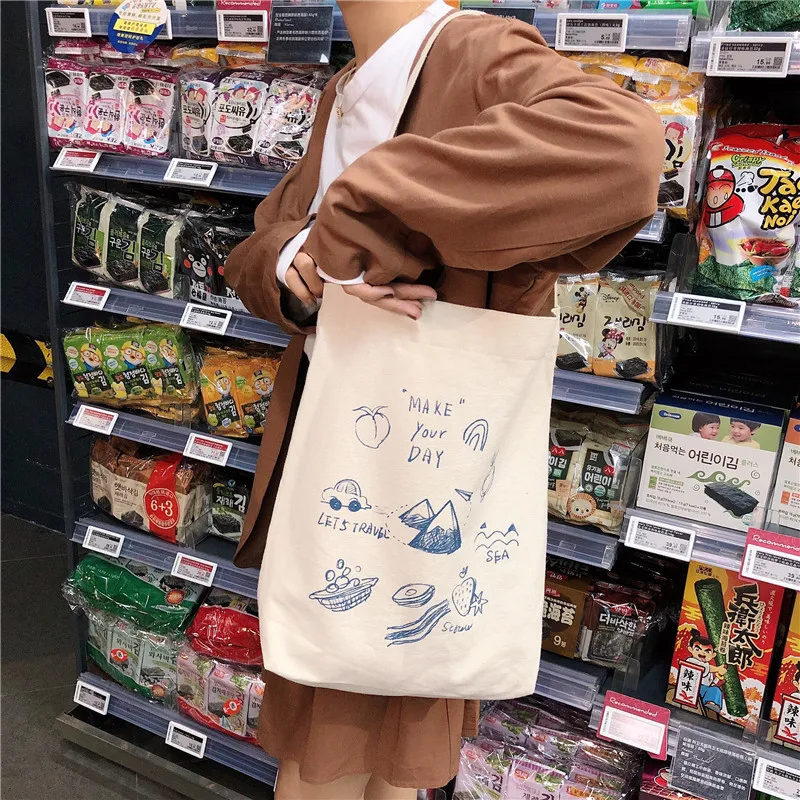 

Ladies Canvas Shoulder Bag Women Graffiti Print Tote Bag Female Handbag Big Students Books School Bag Girl's Shopping Bag