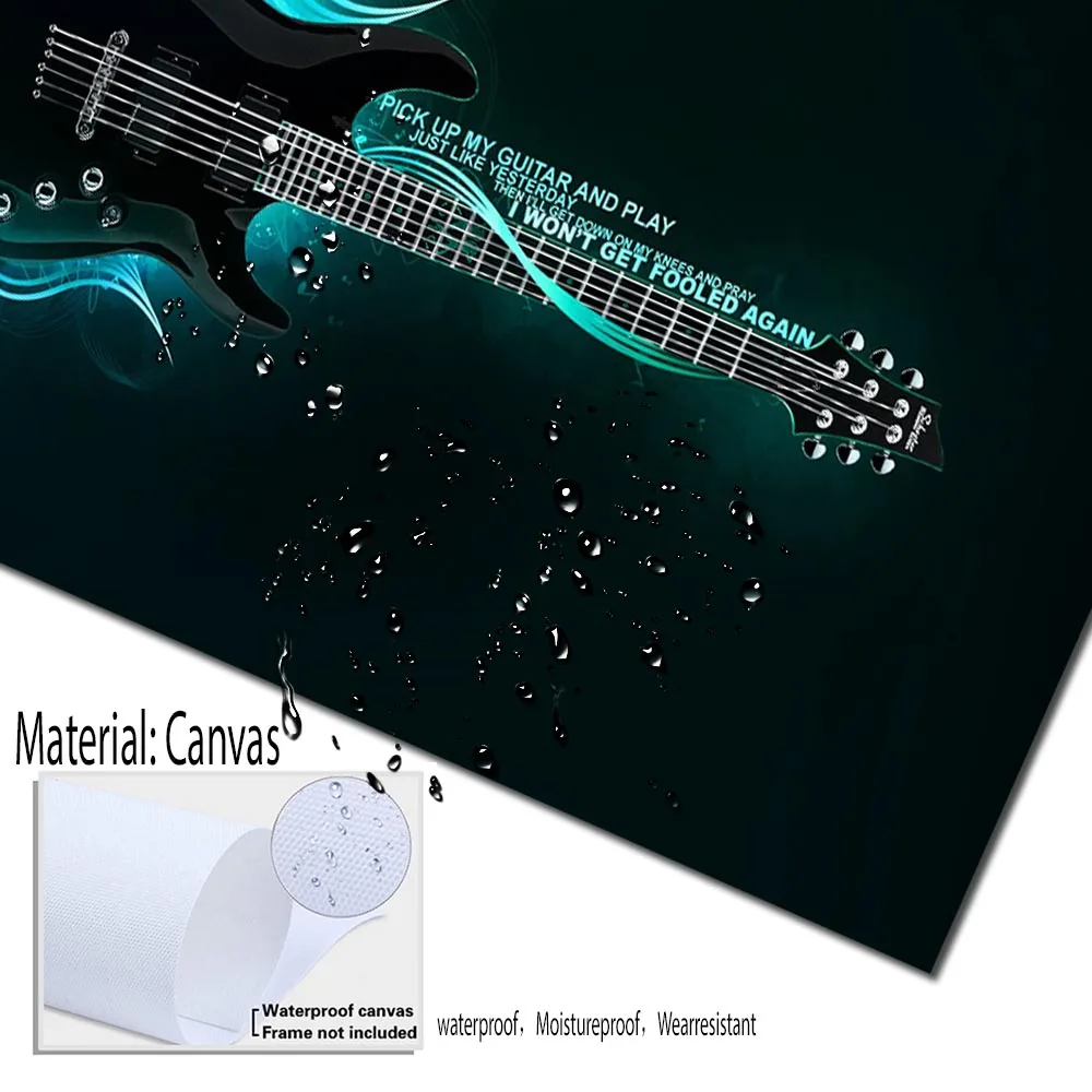 Картина на холсте зеленая электрическая светящаяся гитарные плакаты и принты
