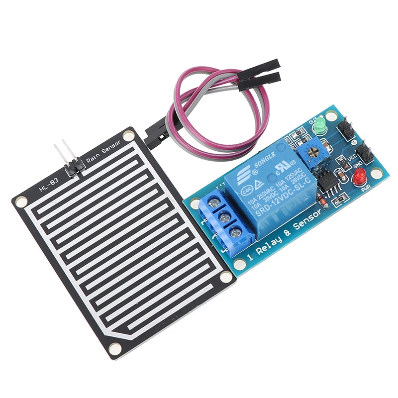 

Hot Rain Water Sensor Module DC 5V 12V Relay Control Module Rain Sensor Water Raindrops Detection Module For Arduino Robot Kit