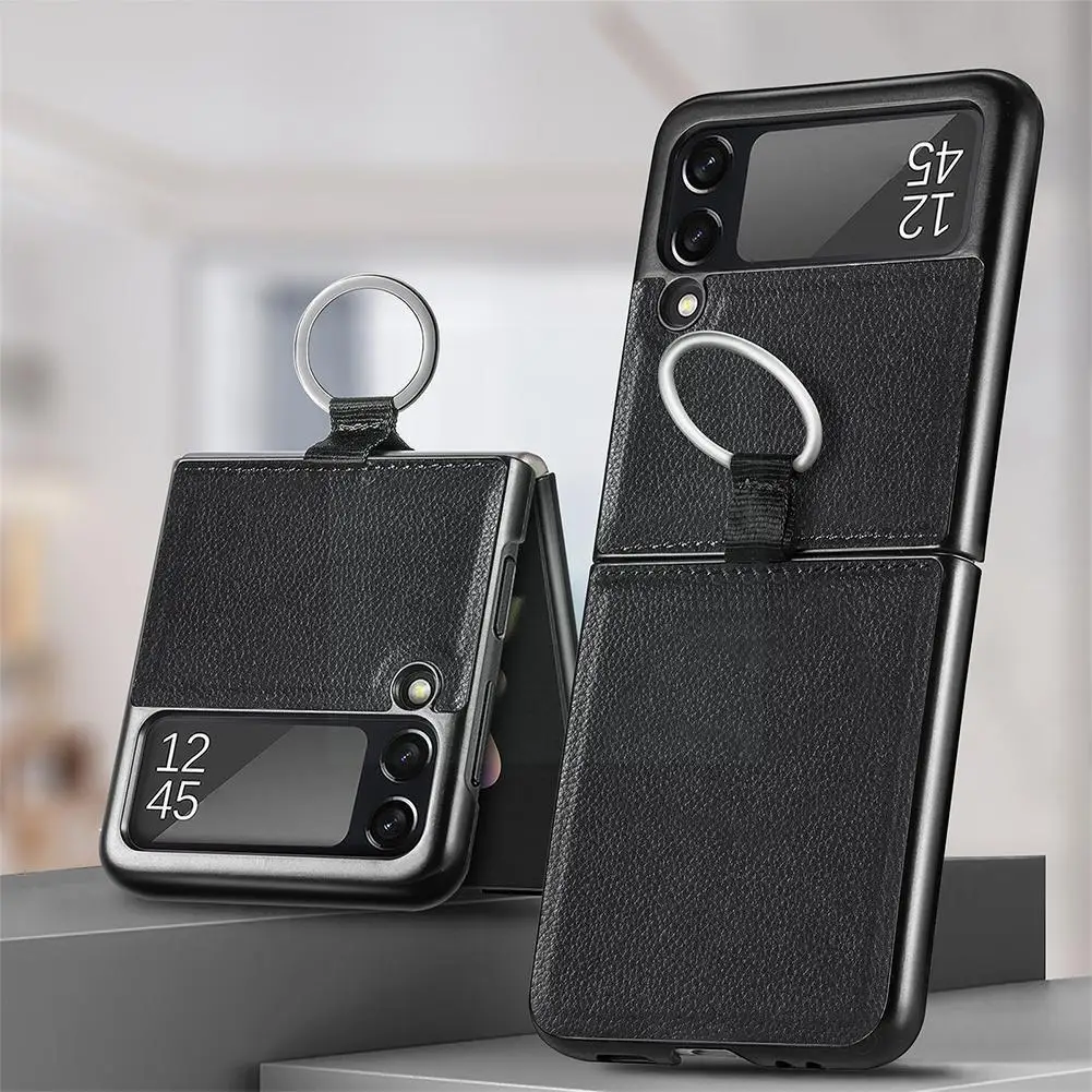 

Finger Rings Cases For Z Flip 3 Flip3 5g Olding Screen Phone Cover Matte Leather Hard Pu Cases J8b4