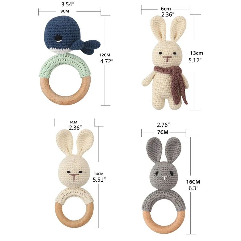 

Newborn Rabbit Dolls 1pc Wooden Teether Crochet Rattle Toy BPA Free Wood Rodent Mobile Play Gym Baby Educational Toy