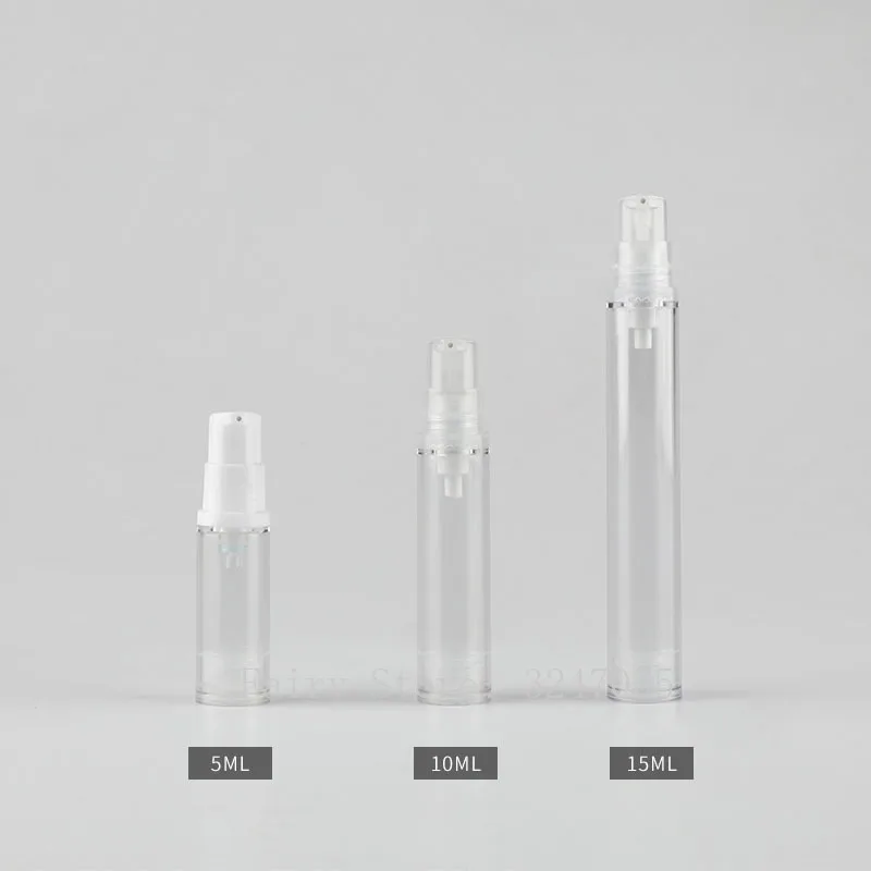 

5ml10ml15ml 10/30/50pcs Empty Clear Cosmetic Duckbill Airless Lotion Pump Bottle, DIY White/Clear Emulsion Pump Head Cap Package