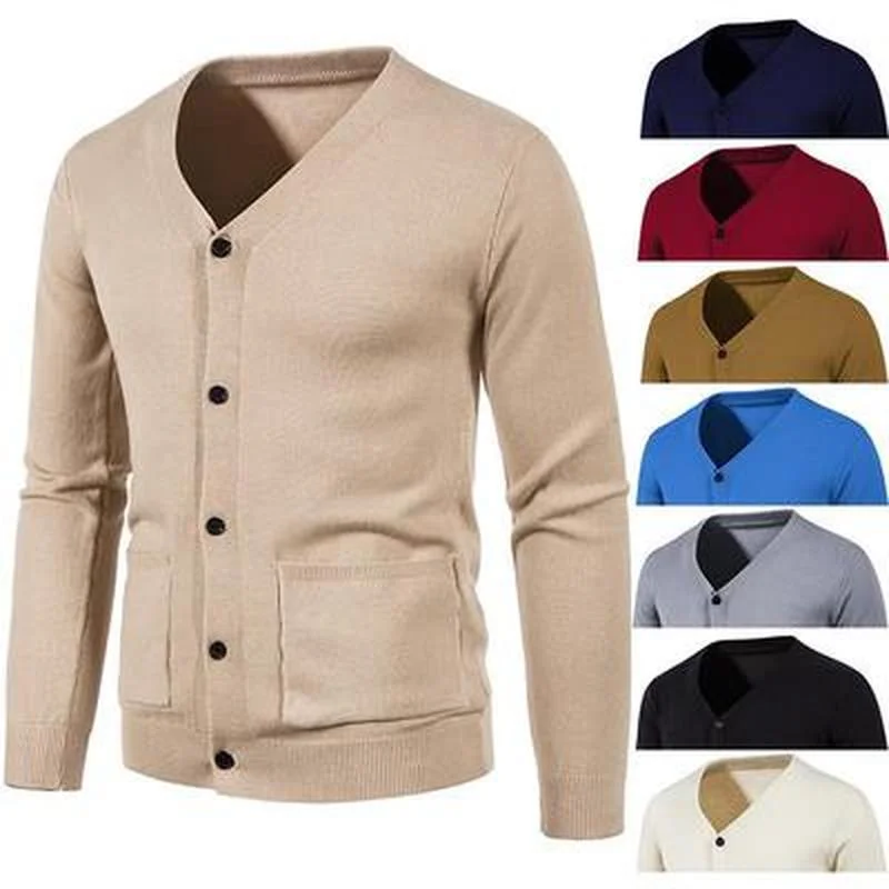 

Mens Autumn Winter Knitted Sweaters Tops Man Long Sleeve V-neck Single Breasted Cardigans Slim Casual Sweater Coats