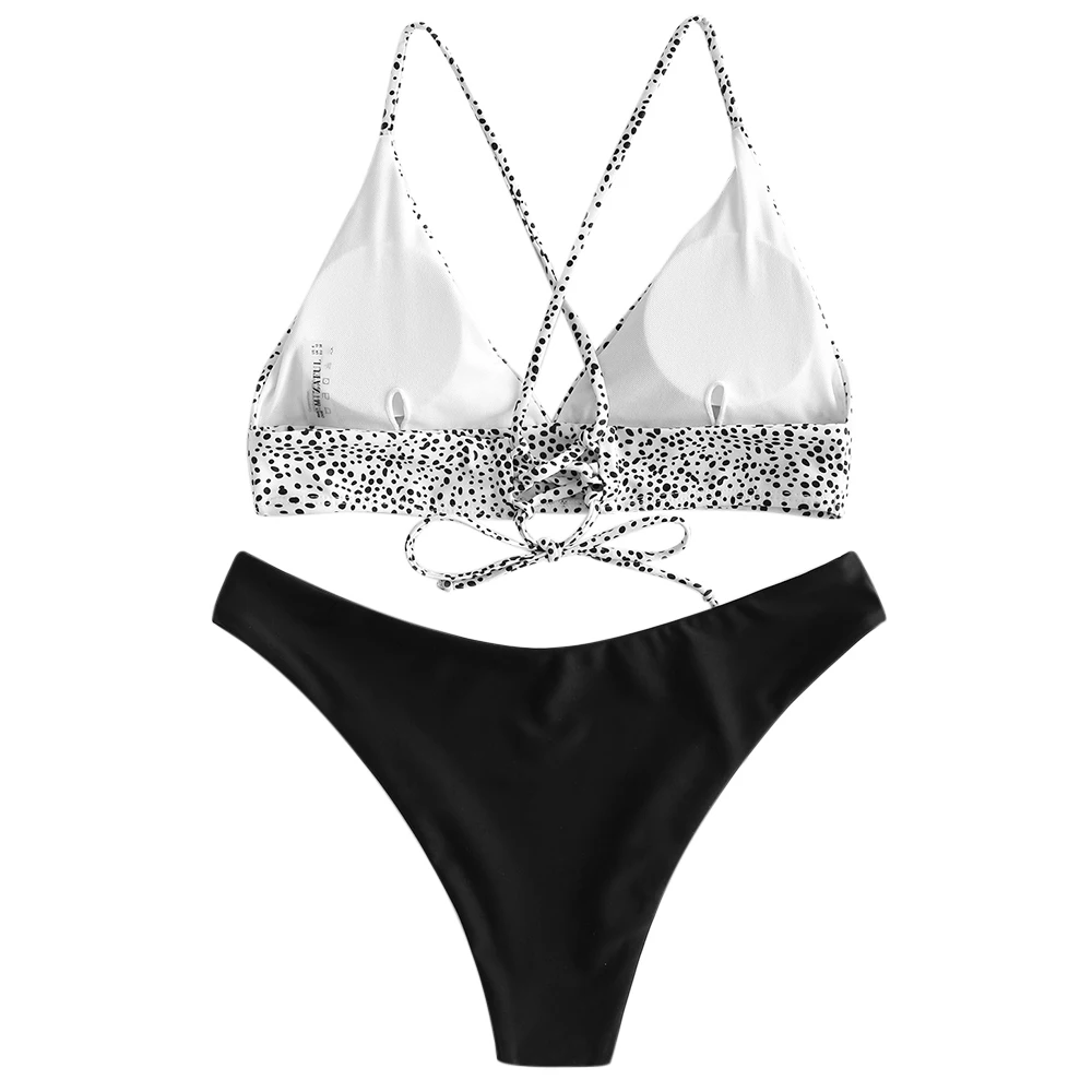 Женский купальный костюм в горошек на шнуровке | Женская одежда