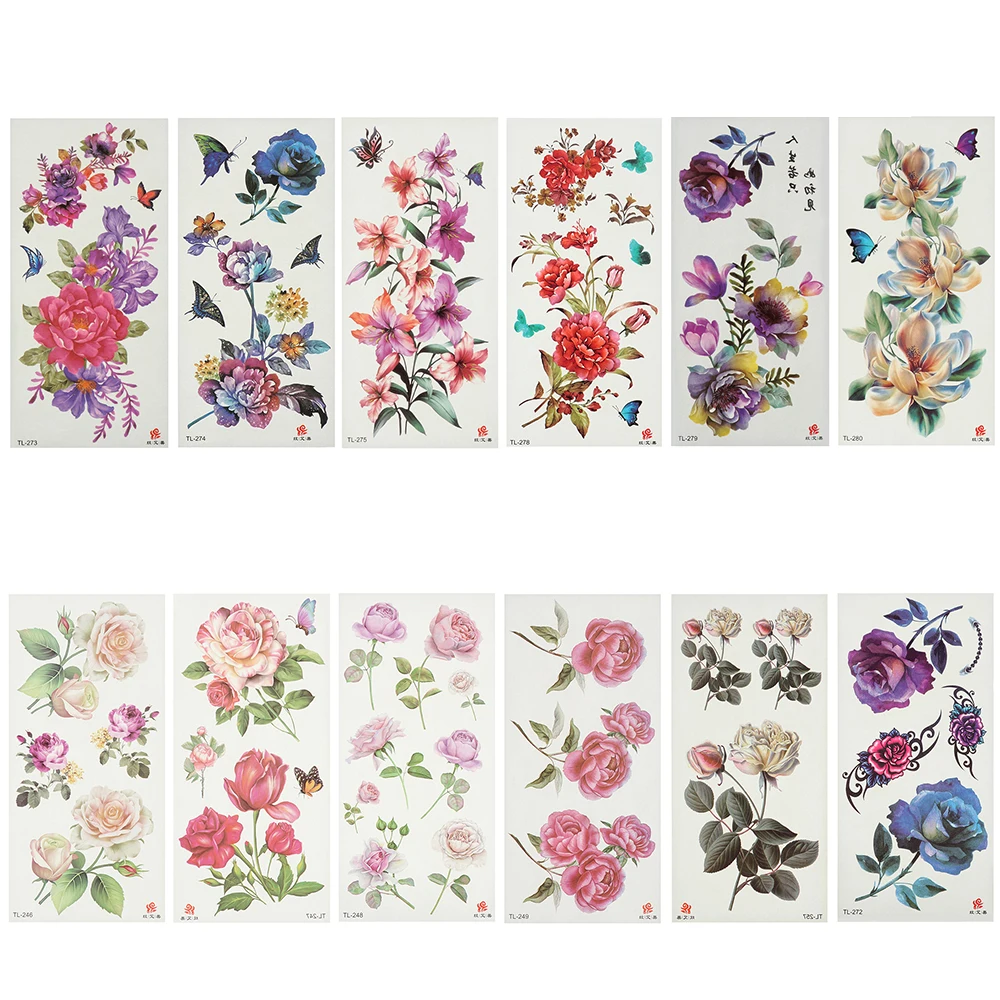 Временная наклейка на татуировку 24 стиля 19 см х 9 тело полный цветок рука нога